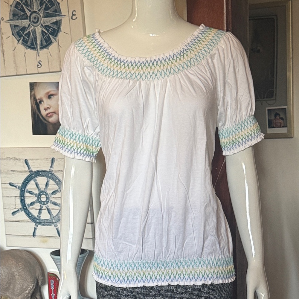 NWT Style&Co size small White Smocked Women's Top